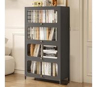 Bibliothèque moderne en métal avec porte transparente - Meuble de rangement autonome pour salon, bureau ou maison - Rectangulaire - Pieds droits - Armoire de cuisine - Couleur grise