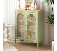 Bibliothèque moderne en métal avec portes rabattables, hauteur réglable en acier, plateau de table en bois massif pour économiser de l'espace de cuisine, garde-manger et présentoir