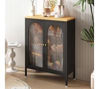 Bibliothèque moderne en métal avec portes rabattables, hauteur réglable en acier, plateau de table en bois massif pour économiser de l'espace de cuisine, garde-manger et présentoir