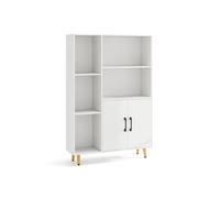 Helloshop26 Bibliothèque Moderne avec Rangement, 80 x 23,5 x 119 cm, 5 Compartiments Ouverts et Armoire, Design élégant en Bois Blanc 20_0010657