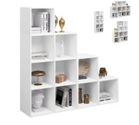 WOLTU Bibliothèque à 10 Compartiments Cubiques, Étagère Escalier | avec Cubes Ouvertes, pour Salon, Chambre, Bureau, 120x30x120cm, Blanc