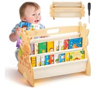 Bibliothèque Montessori Bois pour Enfant 43x34x28,3cm Bibliothèque Enfant Double Face Quatre Couches avec Poignée Rangement Livre Enfant 3-8 Ans Aménagement Open Bords Arrondis pour Chambres écoles