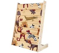 Bibliothèque Montessori pour Enfants en Bois Naturel et Toile, Porte-revues à 6 étagères, Peu encombrant, étagère présentoir de Chambre, Dimensions 60 x 30 x 80 cm Dites adieu au désordre, laissez les