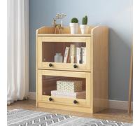 Bibliothèque multifonction en bois massif avec portes rabattables en verre, organiseur de rangement polyvalent, affichage au sol pour la maison, le bureau et le salon