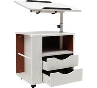 Bibliothèque multifonctionnelle, Table de nuit avec plateau élévateur réversible, Table de nuit fonctionnelle pivotante avec 2 tiroirs