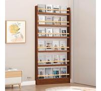 Bibliothèque murale haute et étroite à 6 niveaux pour économiser de l'espace dans la chambre, le salon, le bureau - Rangement derrière la porte pour jouets et livres d'enfants - Finition noyer, 70,1 x
