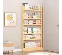 Bibliothèque murale haute et étroite à 6 niveaux pour économiser de l'espace pour chambre à coucher, salon, bureau, derrière porte, jouets et livres pour enfants, finition naturelle, 60 x 9,9 x 178,3