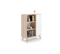 FONDI Meuble Buffet, commode, armoire 1 porte et 3 étagères - chêne sonoma / blanc - L 90 x P 40 x H 116cm