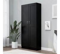 Cabinet De Livres Avec 5 Étagères & 2 Portes Noires 82,5x30,5x185,5 Cm Bois Composé Noir