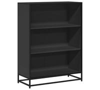 Bibliothèque noire 80,5 x 35 x 107,5 cm en bois avec structure en métal | 3 compartiments, dessus robuste, style industriel, support mural inclus, résistant à l'humidité