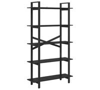 Bibliothèque noire aspect chêne 100 x 33,5 x 178 cm avec cadre en acier | Autonome, construction en acier robuste, étagères en bois, pieds réglables, nettoyage facile, style loft industriel