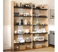 Bibliothèque ouverte 5 niveaux avec séparation centrale, 160 cm, pour salon, bureau et chambre, bois naturel et noir - UVRION