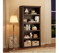 Bibliothèque ouverte à 5 étagères - LUNSY - 80x32x171 cm - Noyer - Structure robuste en MDF - Système anti-basculement