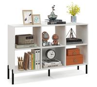CostwayBibliothèque Cube Meuble de Rangement à 6 Casiers 5 Pieds en métal Étagères Réglables Patins Antidérapants Blanc