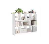 Bibliothèque ouverte - HELLOSHOP26 - 126 x 30 x 100 cm - Blanc - 8 casiers - Panneau d’aggloméré