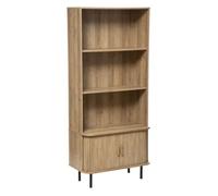 Bibliothèque PEGANE - Bois MDF naturel et acier noir - 80x39x179 6cm - 4 étagères