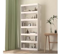 Bibliothèque - Pin - Blanc - 80x30x199,5cm - 6 étagères - Séparateur de pièce