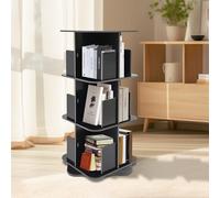 Bibliothèque pivotante à 3 étages - Étagère de rangement pour livre/CD/DVD - Organiseur multifonction à 360° - Pour enfants et adultes (noir)