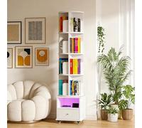 Bibliothèque pivotante à 4 étages sur roulettes, tour pivotante à 360° avec tiroir, étagère étroite et peu encombrante pour les petits espaces, les coins, les chambres à coucher, les bureaux