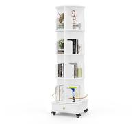 Bibliothèque pivotante avec roulettes Étagère pivotante Bibliothèque pivotante à 360° avec tiroirs 4 niveaux