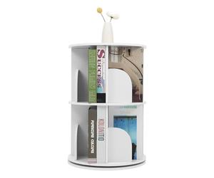 Bibliothèque Pivotante, Bibliothèque à Livres 2 Étages Tournante 360° avec | 8 Compartiments - Gain de Place pour Enfants, Salon, Bureau, PVC Blanc Résistant 60kg