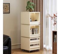 Bibliothèque Pivotante en Bois à 3/4 Niveaux avec Double Tiroir, Étagère d'angle Double Face avec roulettes, Etagere Rangement pour Le Salon, La Chambre ou Le Bureau