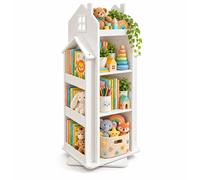 Relaxdays Bibliothèque pivotante 360°, maison, 109,5 x 40 x 40 cm, blanc | MDF laqué, bibliothèque pivotante, 3 compartiments ouverts, accès de tous les côtés, rangement pour livres et jouets