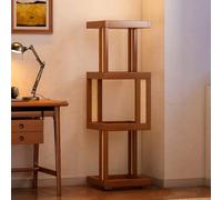 Bibliothèque Pivotante étroite à 3/4/5 Niveaux avec Panneaux Latéraux en Rotin, Etagere d'angle sur Pied, Etagere Rangement Ouverte pour Chambre, Bureau, Salon
