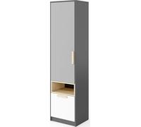 Bibliothèque POK 1 porte 1 tiroir graphite/hêtre ibsen/gris clair