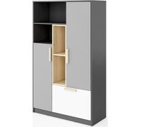 Bibliothèque POK 2 portes 1 tiroir graphite/hêtre ibsen/gris clair