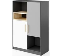 Bibliothèque POK 2 portes graphite/hêtre ibsen/gris clair