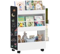 Bibliothèque pour enfant - AIYAPLAY - roulettes - tableau noir - pour enfant de 3 à 8 ans - MDF - 66,5x32,5x86,5cm, blanc