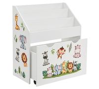Bibliothèque pour enfants avec 3 compartiments et coffre à jouets coulissant Blanc