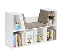 Bibliothèque pour enfants avec banc, étagère de rangement 3 en 1, blanc, 6 compartiments
