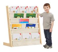 Bibliothèque pour Enfants avec Poche, 6 Niveaux, Bois Naturel, étagère de Rangement pour Livres, pour bébé étagère de Rangement étagère de Hauteur Parfaite pour Lire (Couleur Originale du Bois)
