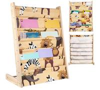 Bibliothèque pour Enfants avec Poche, 7 Niveaux, Bois Naturel, étagère de Rangement pour Livres, Hauteur Parfaite pour Lire, 80 x 60 x 30 cm (Couleur Bois d'origine)