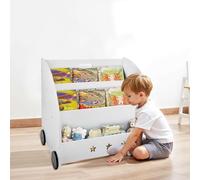 Bibliothèque pour Enfants en Bois, Étagère de Rangement avec 4 Roues Universelles, Organisateur pour Livres Jouets, Étagère pour Jouets Autoportante, Multi-Usage Bibliothèque (Blanc, 60*40*57cm)