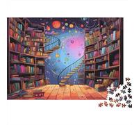 Bibliothèque Puzzles 1000 Pièces pour Adultes, Puzzle 1000 Pièces Nook de Lecture étoilée Impossible Challenge Cadeaux De Décoration À La Maison 38x26cm/1000pcs