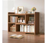Bibliothèque réglable en bois - Organisateur de rangement bas avec étagère latérale, unité de rangement de bureau multicouche, design moderne en bois massif pour la maison et le bureau