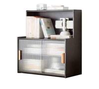 Bibliothèque réglable noire avec porte coulissante en plastique pour bureau et salon, 45 x 28 x 61 cm, design moderne, solution de rangement élégante