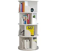 Bibliothèque ronde rotative, 2/3/4/5/6 niveaux, bibliothèque rotative à 360°, étagère blanche, en bois, convient pour le salon, la chambre à coucher, dimensions : 40 x 40 x 129 cm.