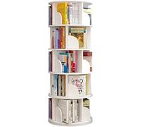 Bibliothèque ronde rotative, 2/3/4/5/6 niveaux, bibliothèque rotative à 360°, étagère blanche, en bois, convient pour le salon, la chambre à coucher, dimensions : 40 x 40 x 129 cm.