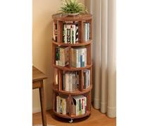 Bibliothèque Rotative À 2/3/4/5/6 Niveaux Tour En Bois Étagère De Rangement Multifonctionnelle Bibliothèque Ronde Pivotante À 360° Étagère Étroite Pour Chambre À Coucher(Cumin,4 Tier)