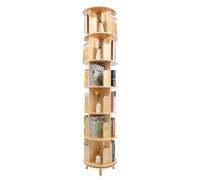 Bibliothèque rotative à 360° - 6 étages - Cylindrique - En bois naturel - Étagère de rangement multifonction - Charge maximale : 300 kg