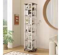 Bibliothèque rotative à 360° avec roulettes, étagère de Rangement sur Pied, étagère d'angle en Bois pour Gagner de la Place, étagère rotative à 4/5/6 Niveaux, pour Chambre à Coucher, Salon, Maison et