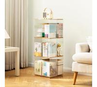 Bibliothèque rotative à 360° - Bibliothèque pivotante à 3/4/5 niveaux en acrylique transparent et bambou avec rangement d'angle élégant pour la maison et le bureau