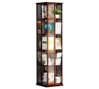 Bibliothèque rotative à 360° en bambou à 5/6 niveaux avec porte en acrylique - Économie d'espace - Moderne - Meuble de rangement pour bibliothèque élégante