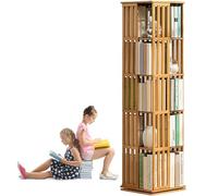 Bibliothèque rotative à 360° en bambou, étagère de rangement pour livres sur pied pour chambre à coucher, salon et bureau, design d'angle à 5/6 niveaux