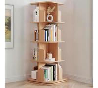 Bibliothèque rotative à 360° en bois de pin à 5 niveaux, empilable, étagère de rangement pour petits espaces, bibliothèque multifonction en bois massif, organiseur de maison élégant