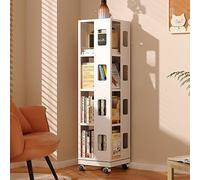 Bibliothèque rotative à 360° en métal avec roulettes et étagère de rangement sur pied pour la maison, le salon, le bureau, l'étude - Solution de rangement élégante et fonctionnelle pour livres